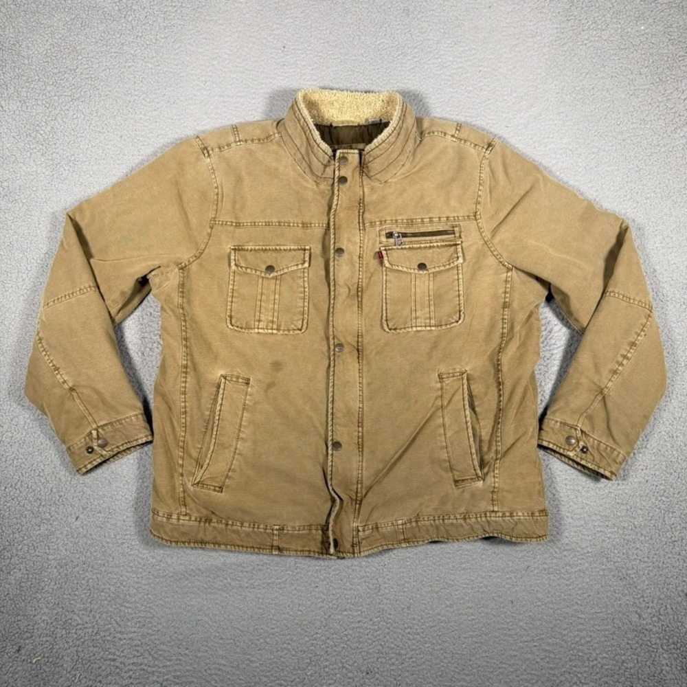 Levis Jacket Mens XXL Brown Quilt Lined Workwear Outdoor Field Military Pockets